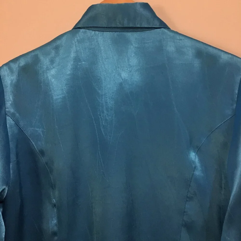 C'est La Vie Vintage Satiny Cyan Blue Retro Button Down Dress Shirt Canadian - M - Picture 6 of 16